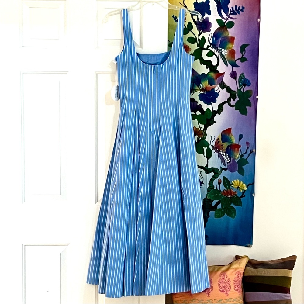 🌺🎉HP🎉🌺 NWOT Staud Wells Midi Dress Azure Pinstripe 🌟Rare Find🌟 - Picture 14 of 16